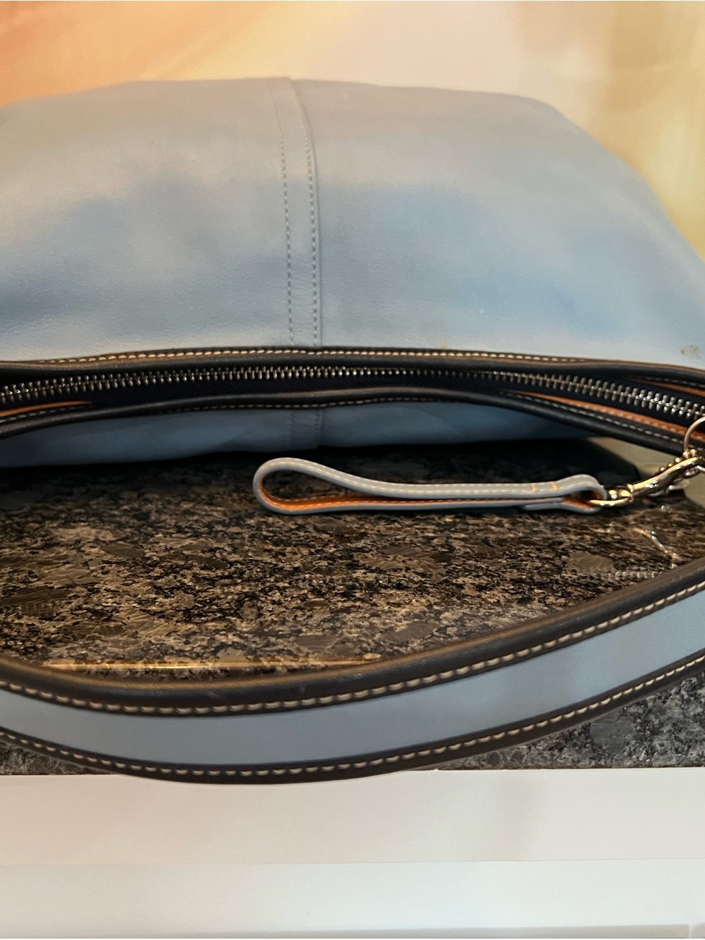 Coach Light Blue Leather Hobo Shoulder Bag with Black Trim - Picture 4 of 6